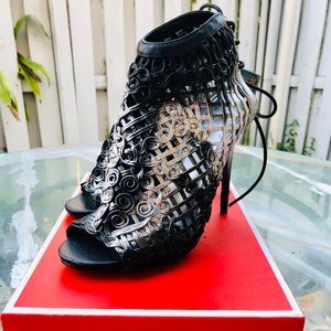Spray Paint Black Peeptoe Tie Up Heels